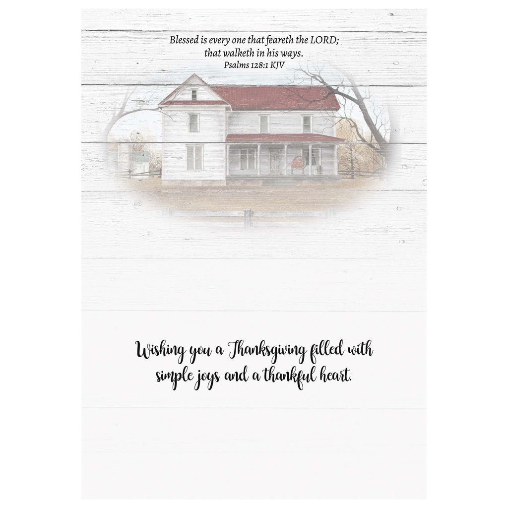 House illustration with religious text on a white background