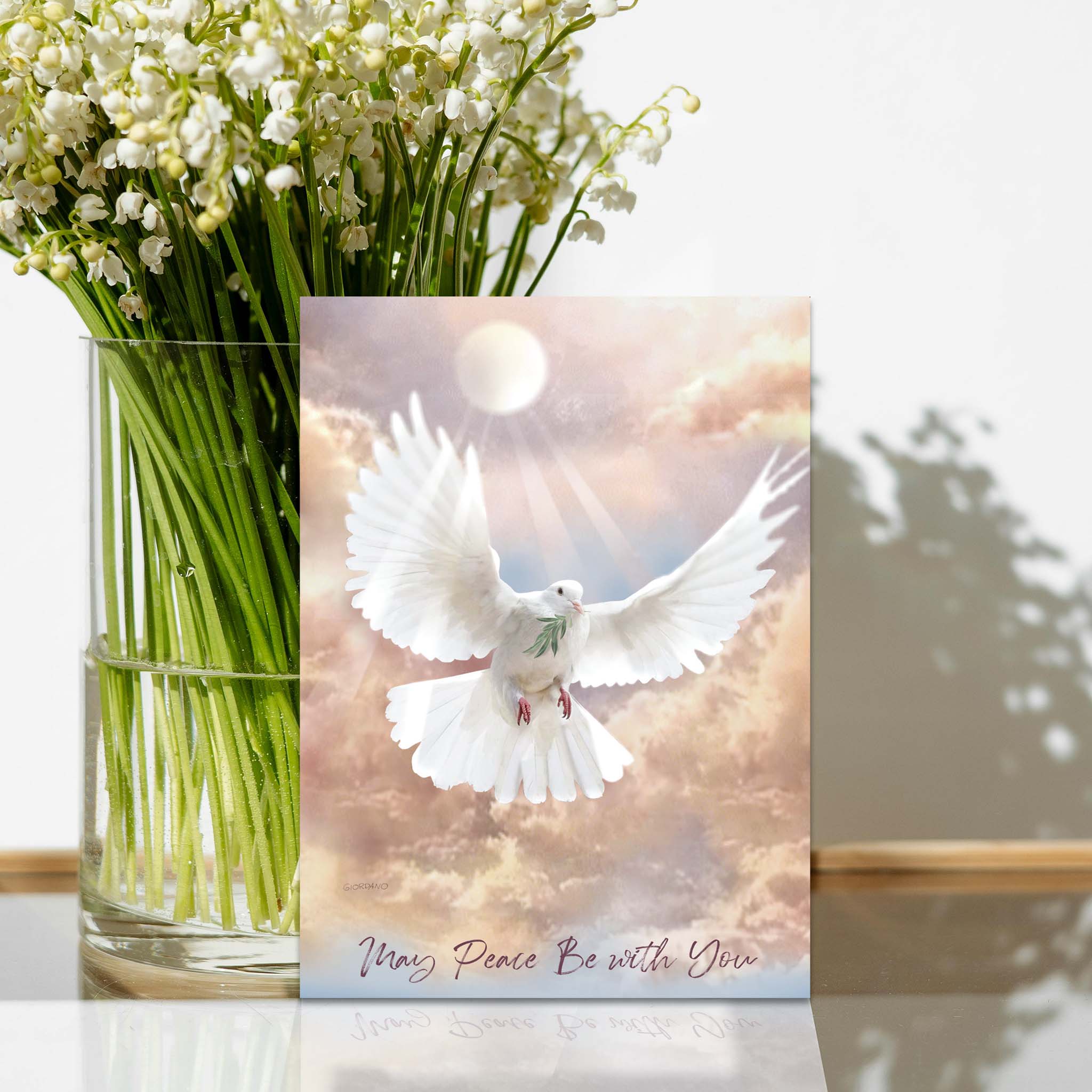 Sympathy Card with Dove on Table with Flower