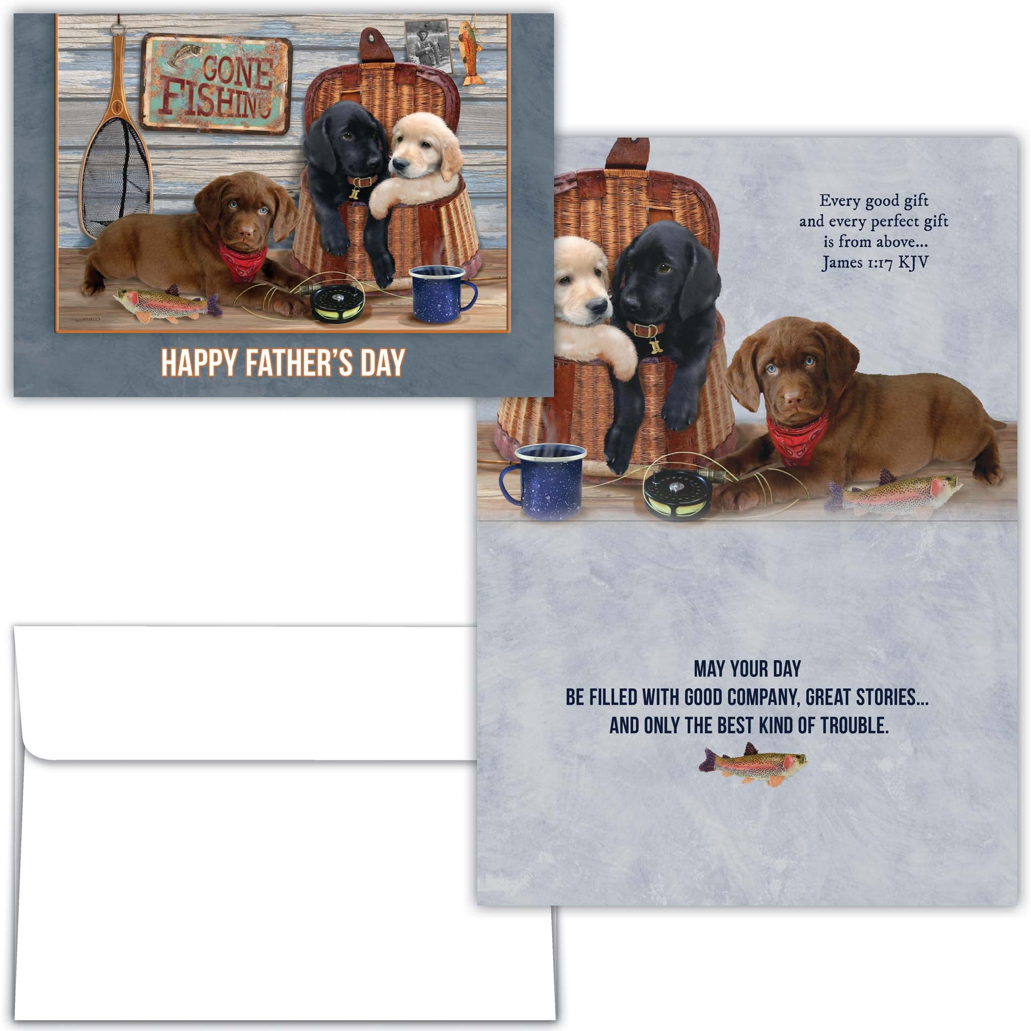 Religious Father's Day card with Puppies