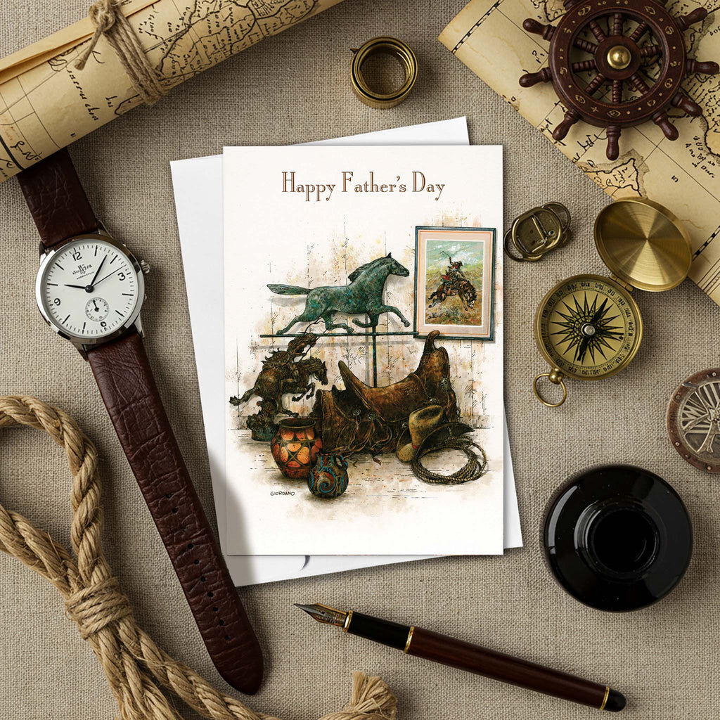 Father's Day Card on table with watches and pen