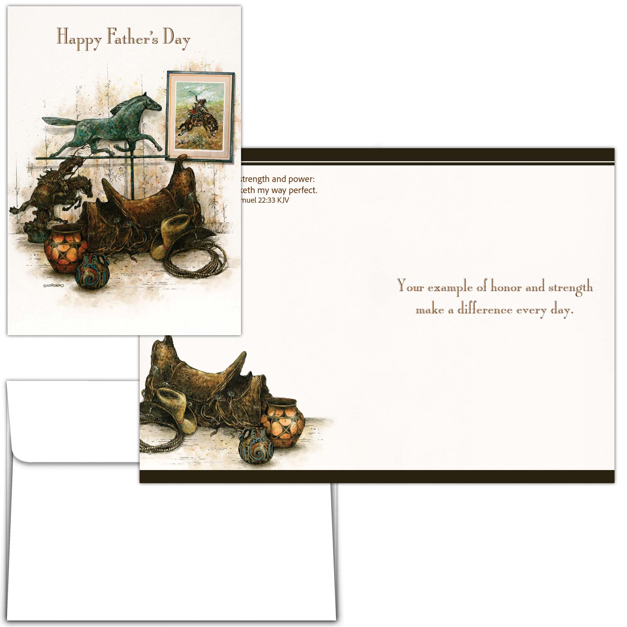 Happy Father's Day with Horses and Saddle front and interior 