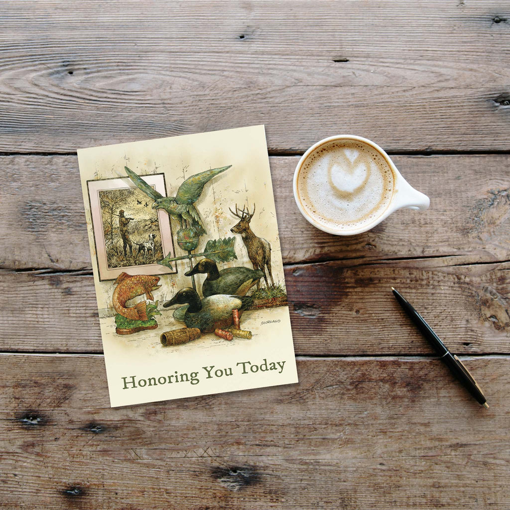 Father's Day card on table with cup of coffee