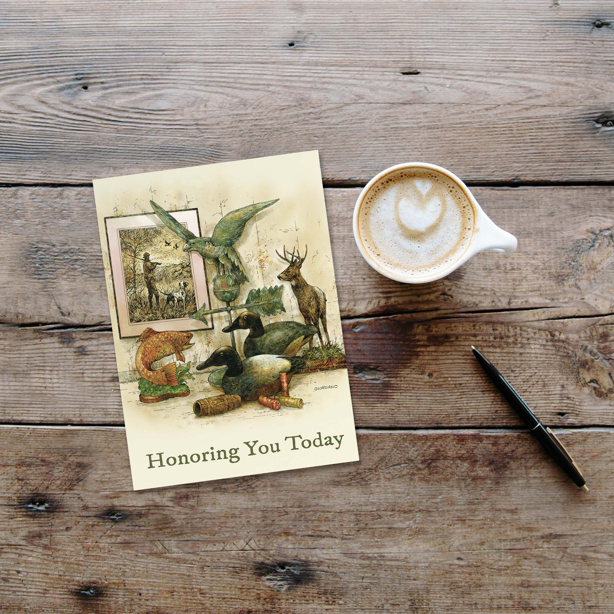 Father's Day card on table with cup of coffee