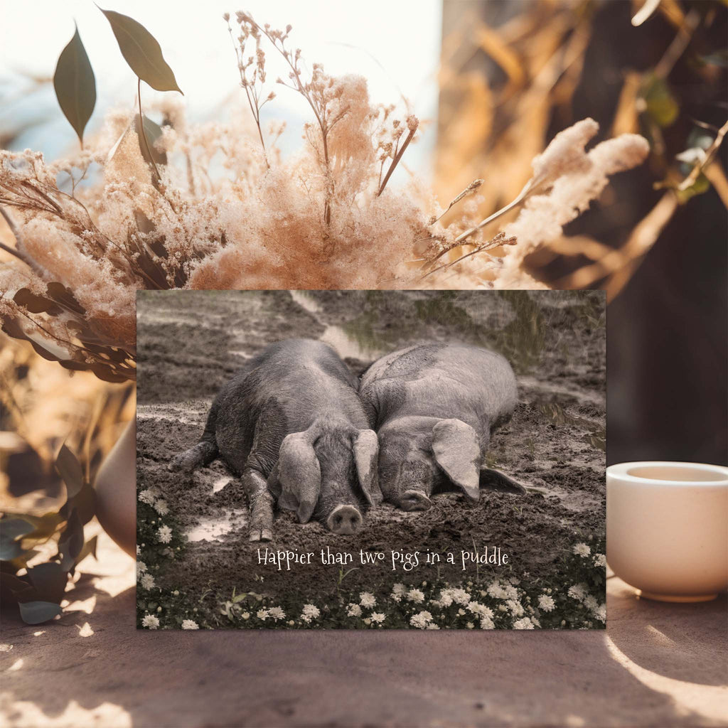 Front of Christian Card with Pigs with Fall arrangement 
