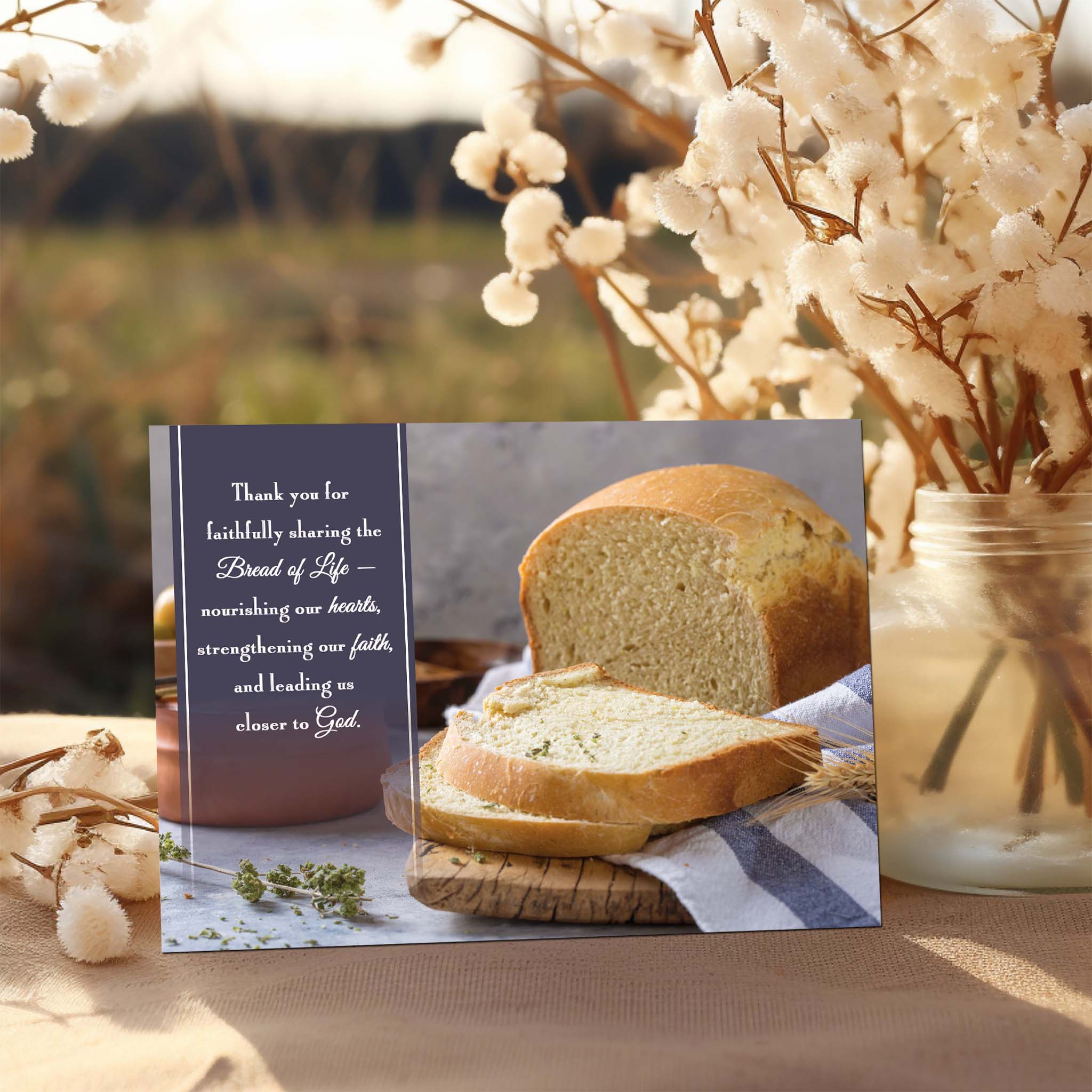 Ministry Appreciation Card on Table with Cotton plants