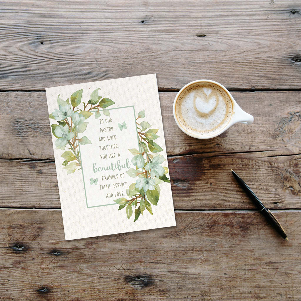 Christian Ministry Card on Desk with cup of coffee and pen