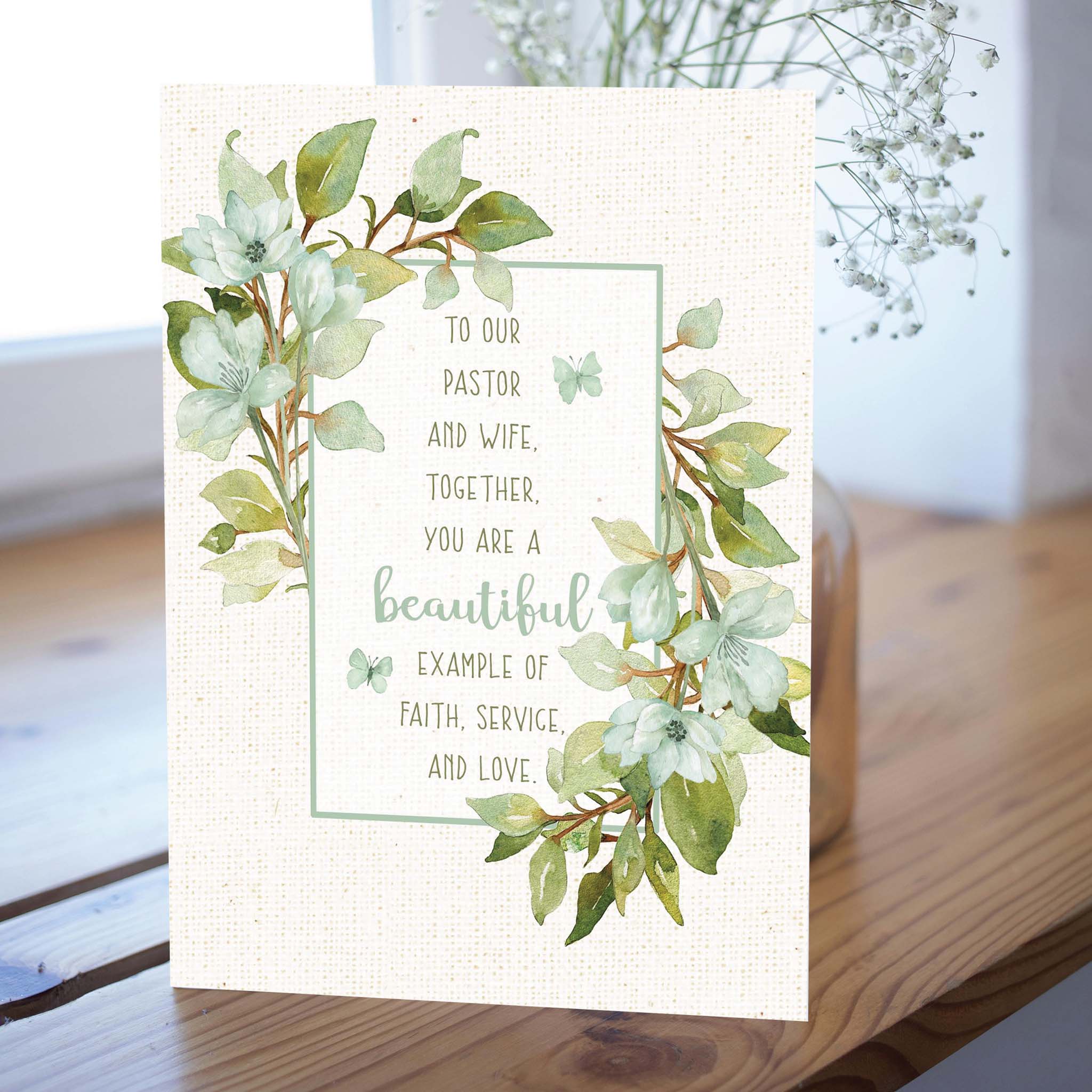 Ministry Card with greenery on table