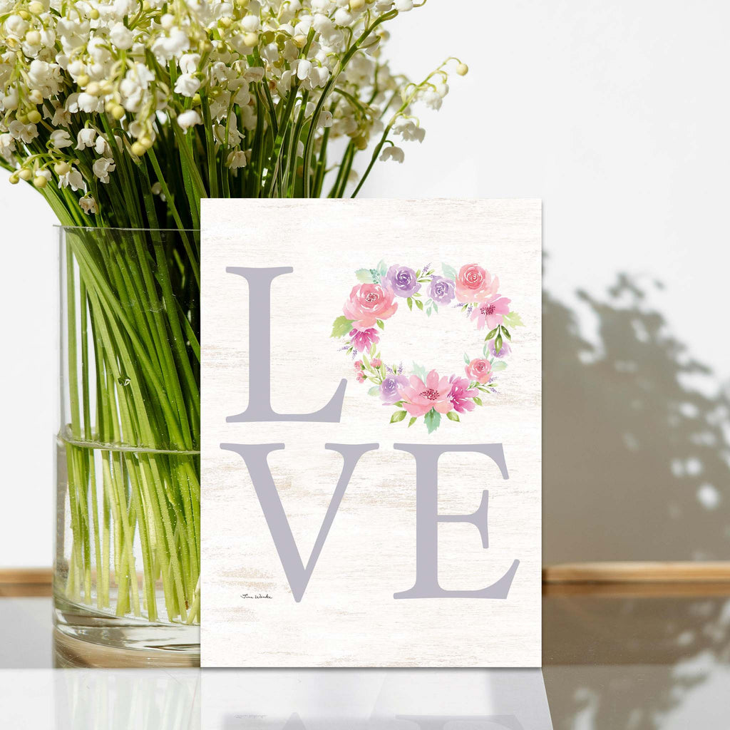 Valentine Card on Table with Flower Vase