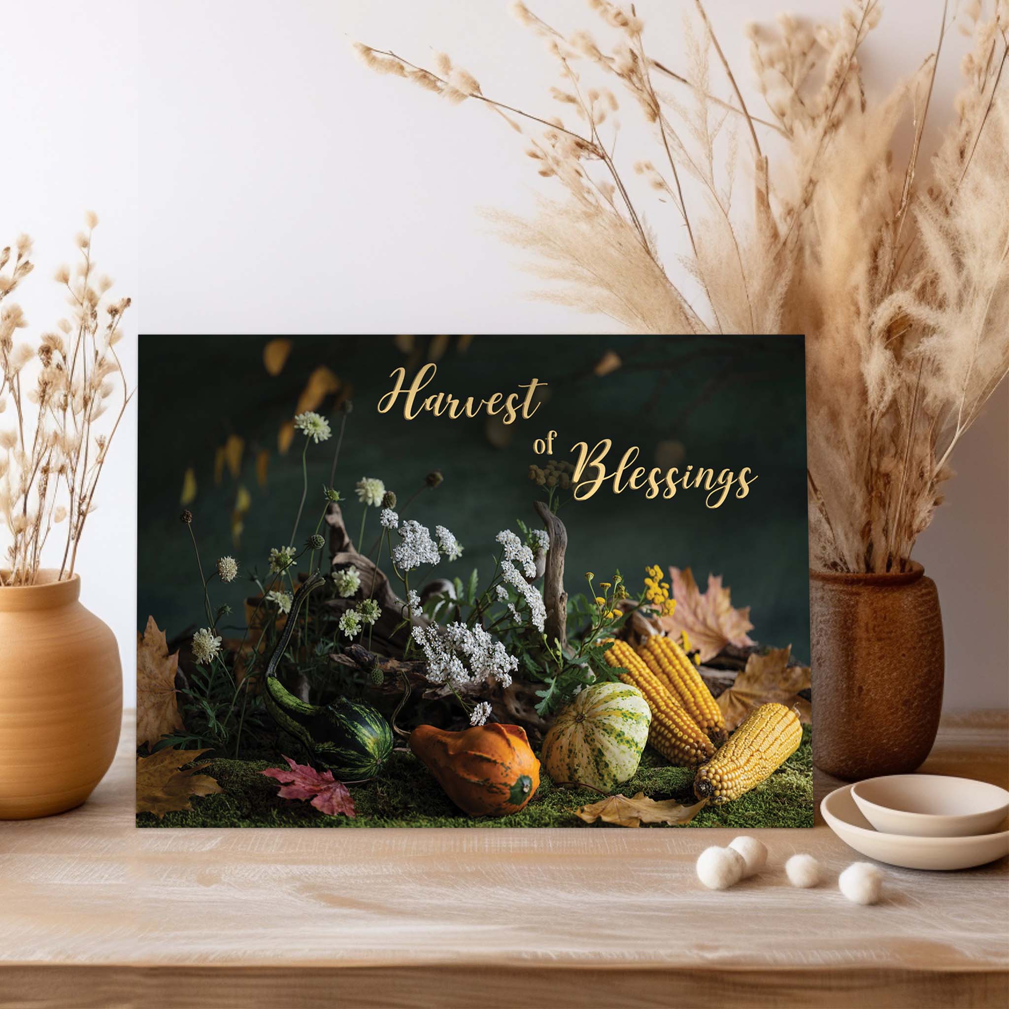 Thanksgiving Card on Table with Fall Decore