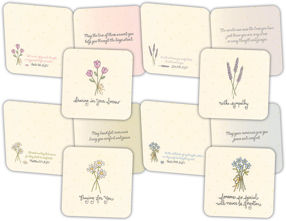 four sympathy cards with flowers