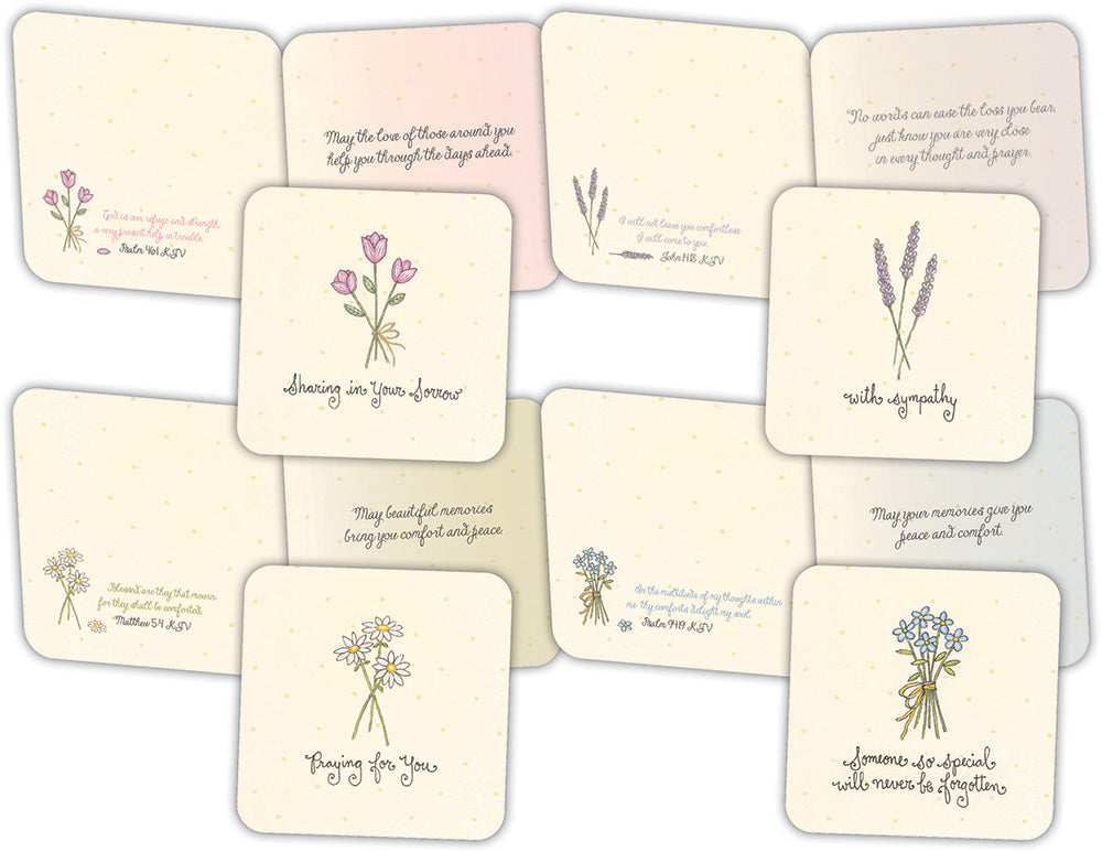 four sympathy cards with flowers