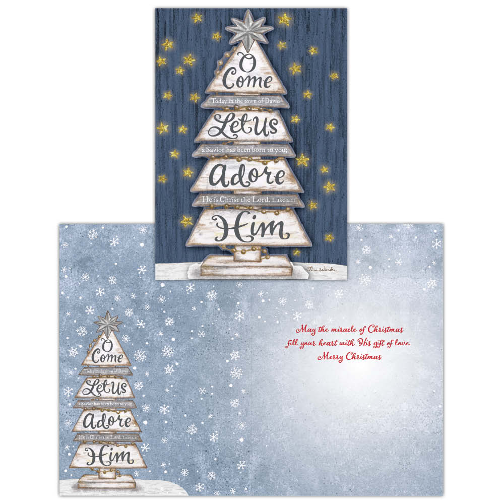 Special Finish Boxed Christmas Cards - O Come Let Us Adore Him -15 Cards and Envelopes