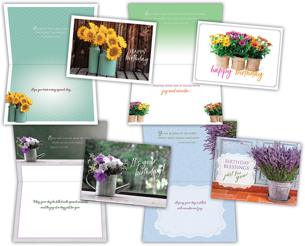 Birthday - Flowers in a Vase - Assorted Birthday Cards, Box of 12