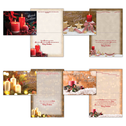 Front and insides of 4 Christmas cards with candles