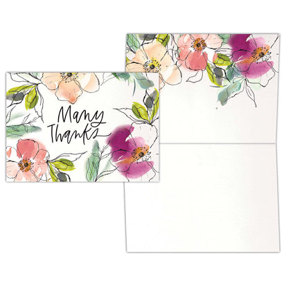 Floral Many Thanks - 15 boxed thank you cards and envelopes