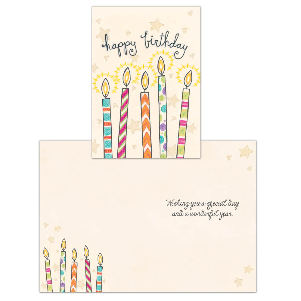 happy birthday card with a drawing of candles