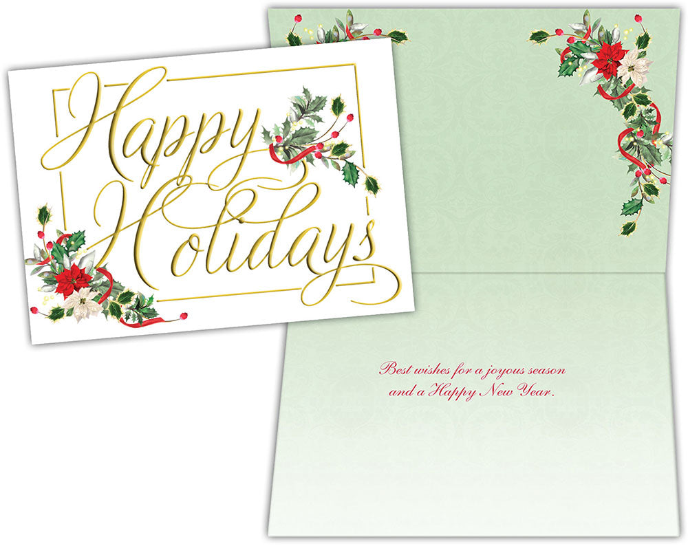 Happy Holidays with Poinsettias - Special Finish Boxed Christmas Cards