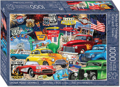 Route 66 Vintage Cars and Trucks - 1000 Piece Jigsaw Puzzle