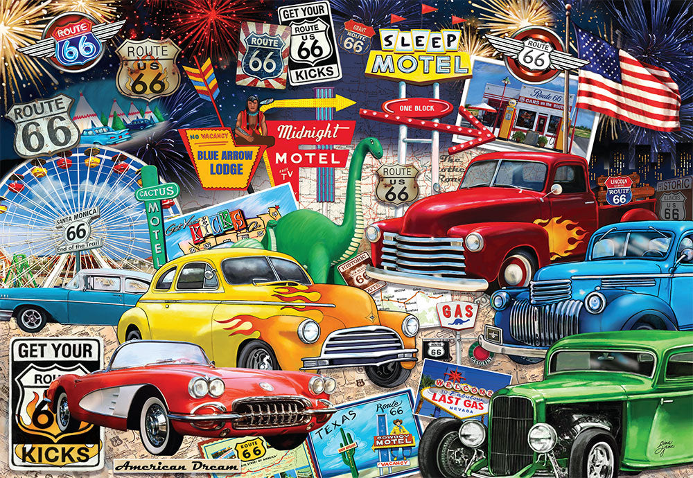 Route 66 Vintage Cars and Trucks - 1000 Piece Jigsaw Puzzle