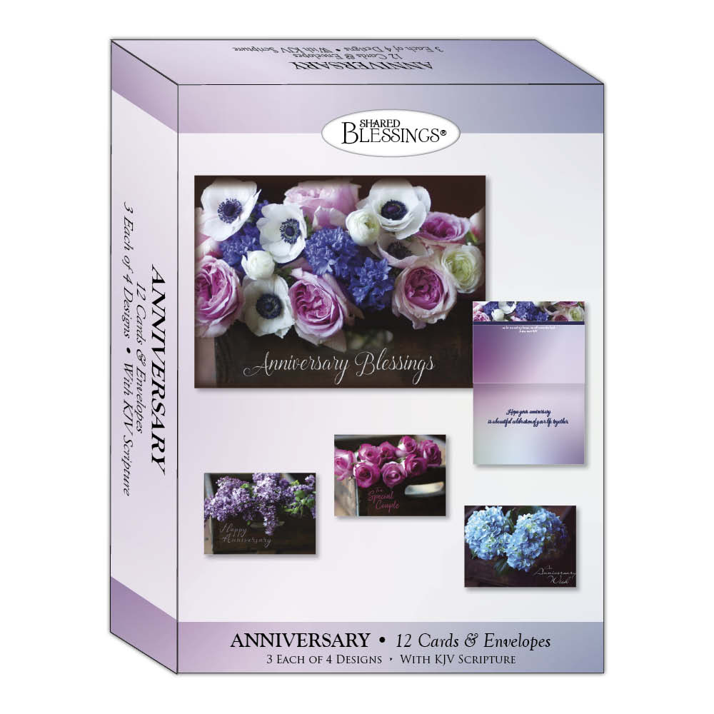 Christian Anniversary Cards by Shared Blessings | Anniversary Blessings | 12 Boxed Anniversary Cards with KJV Scripture