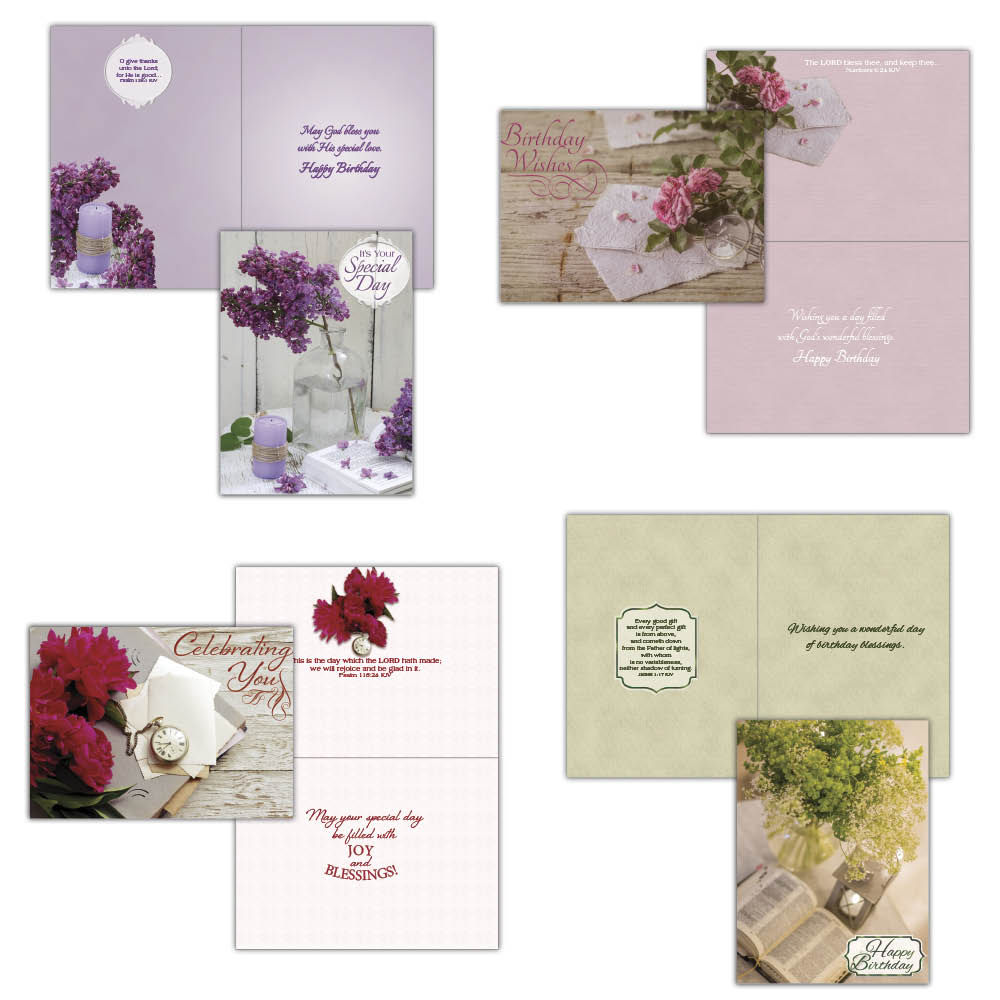 Christian Birthday Cards by Shared Blessings-Floral Moments, 12 Cards and Envelopes