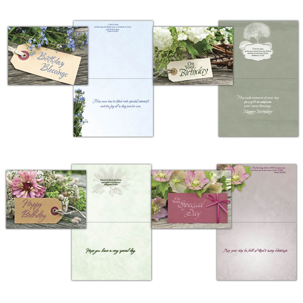 Christian Birthday Cards by Shared Blessings-Floral Tags, 12 Cards and Envelopes