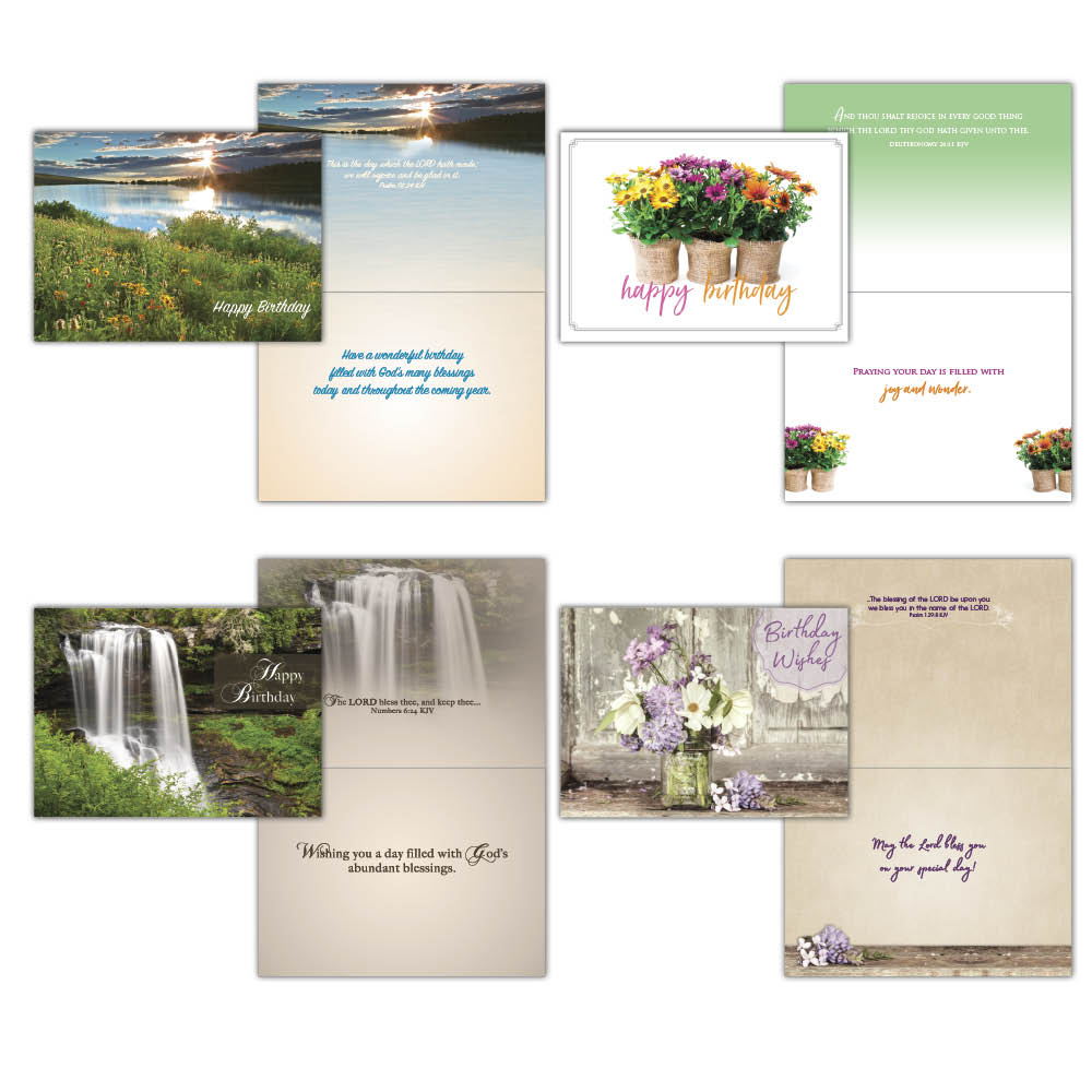 A large assortment of 24 birthday cards with KJV scripture