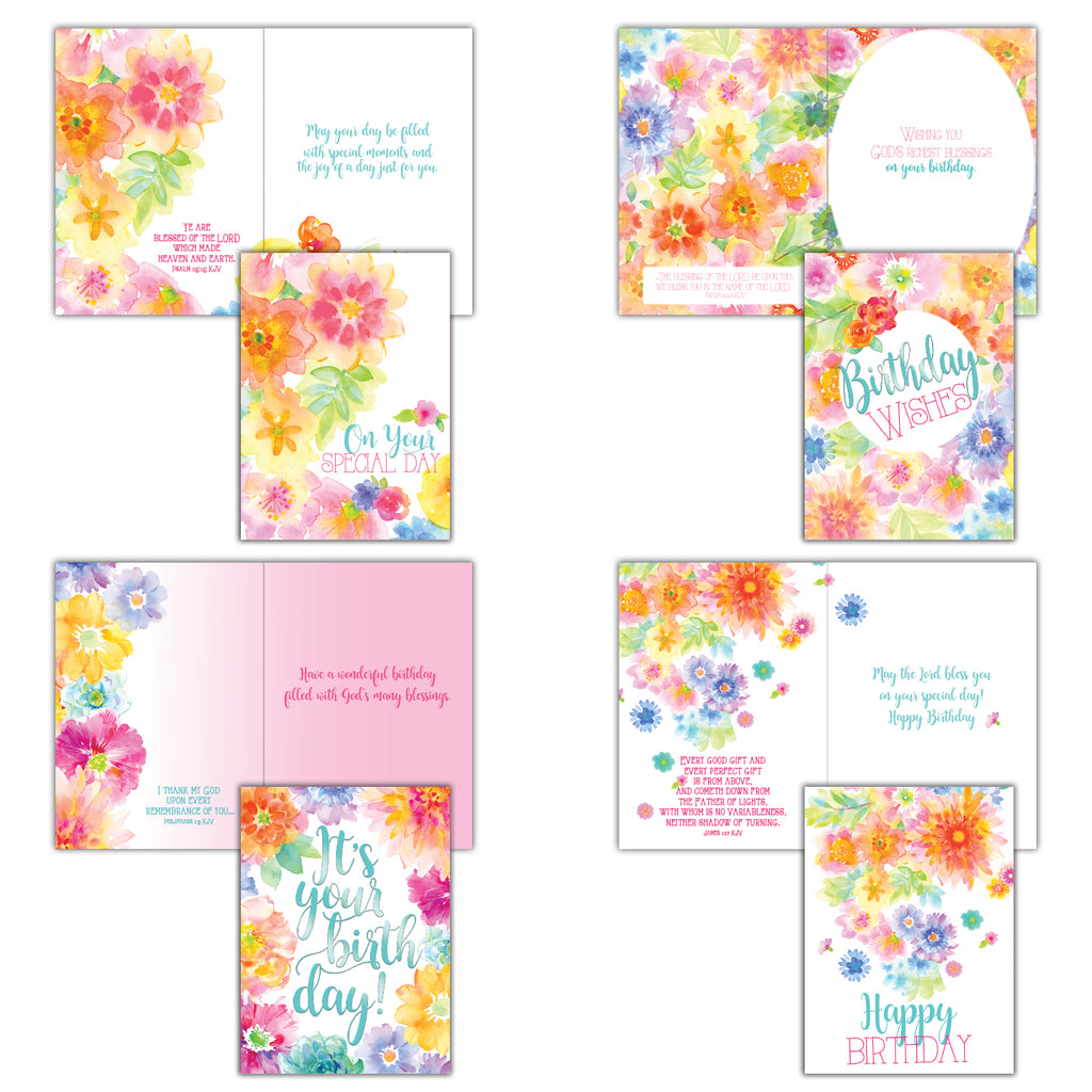 Christian Birthday Cards by Shared Blessings-Bright Blooms, Box of 12 Cards
