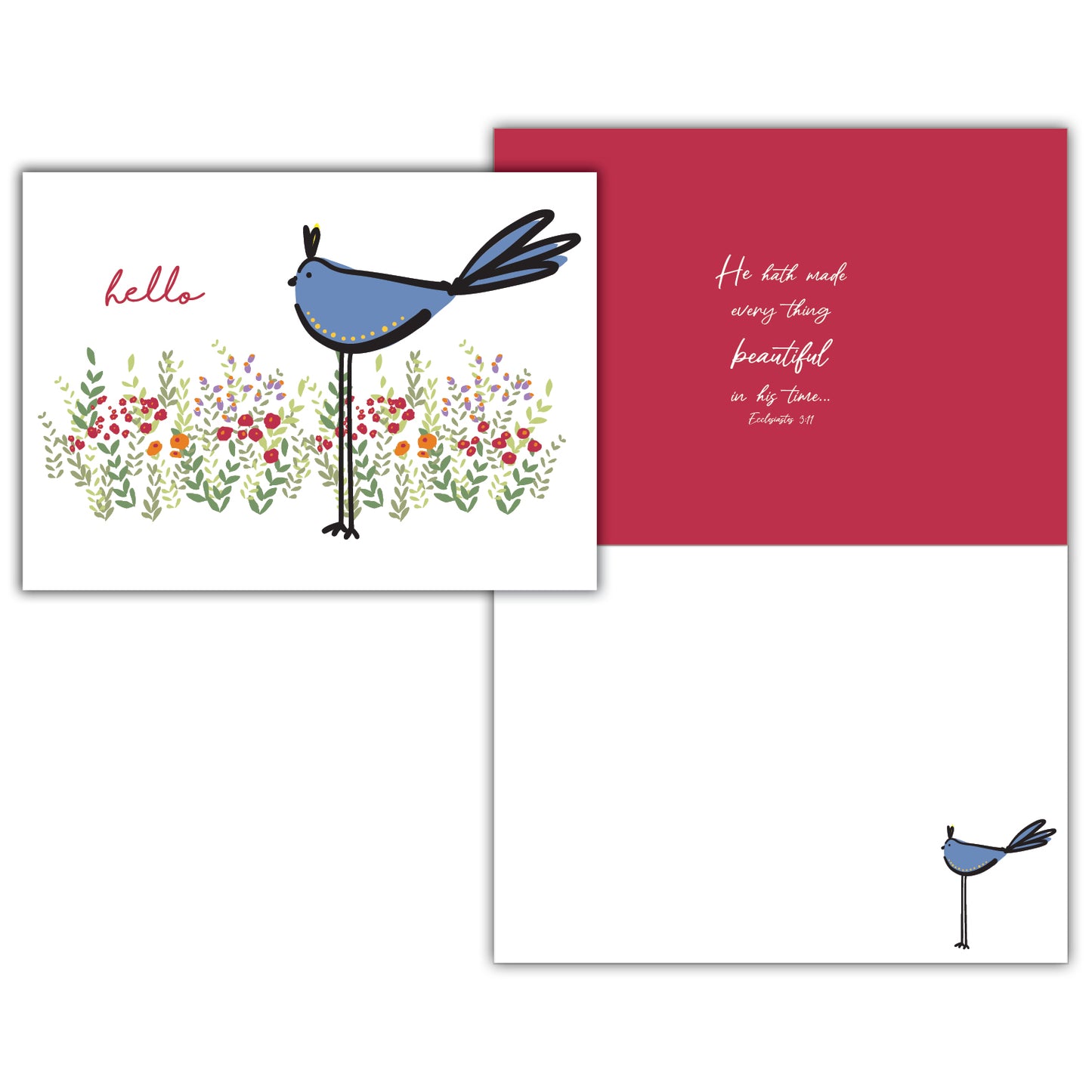 Blue Bird and Flowers - boxed notecard