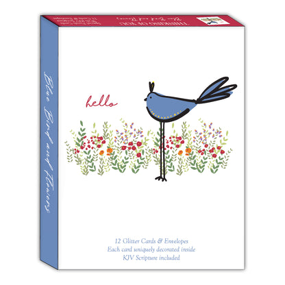 Blue Bird and Flowers - boxed notecard
