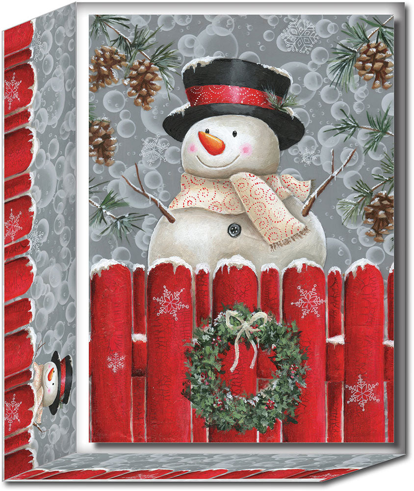 Snowman at Fence - Special Finish Boxed Christmas Cards