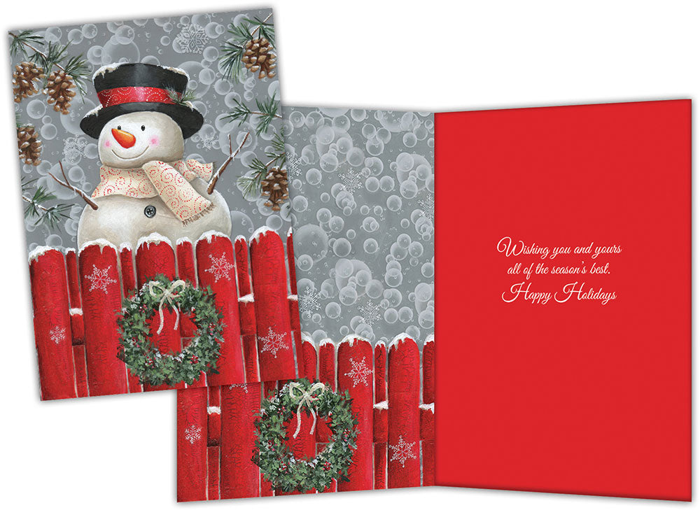 Snowman at Fence - Special Finish Boxed Christmas Cards