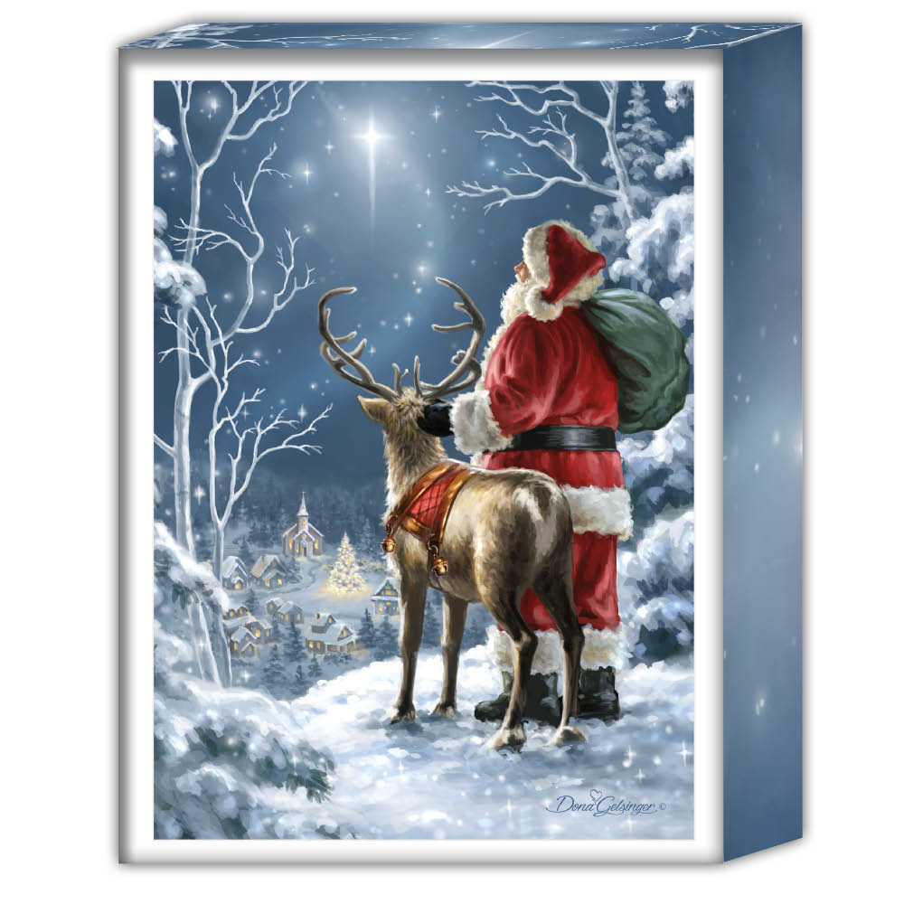 Boxed Christmas Cards- Starry Night Santa -16 Cards & Envelopes