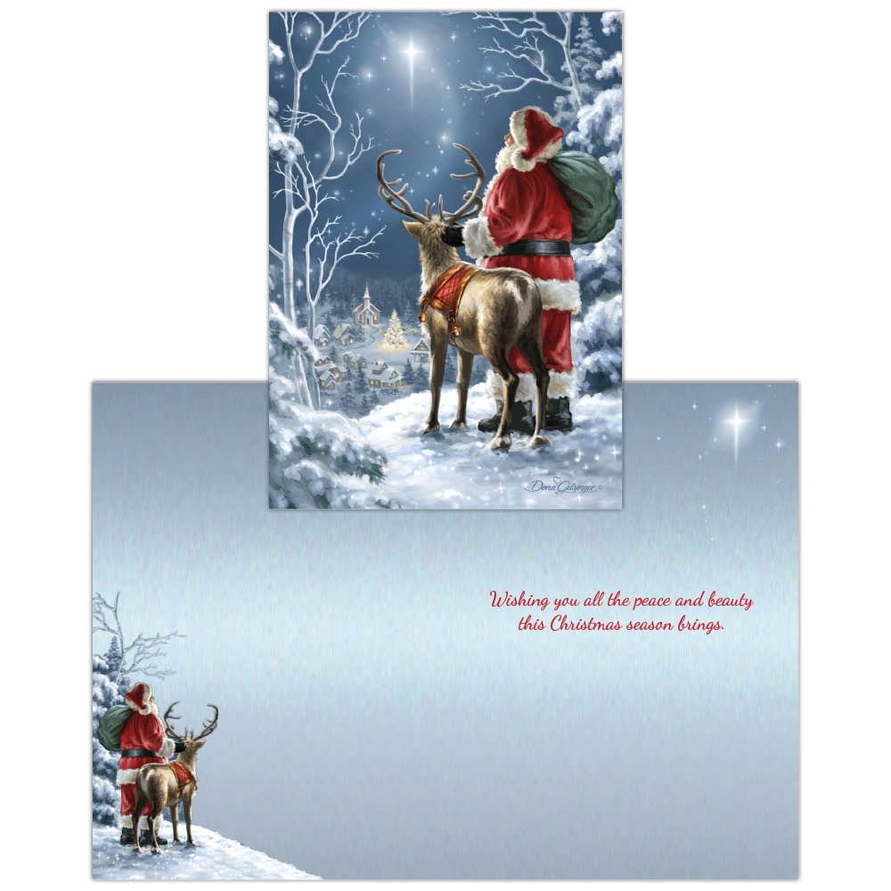 Boxed Christmas Cards- Starry Night Santa -16 Cards & Envelopes